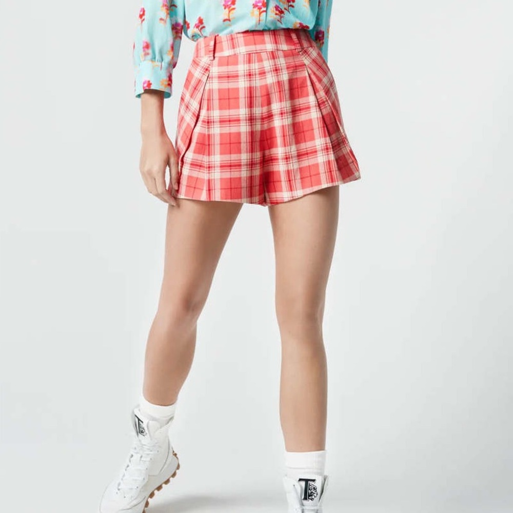 SMYTHE Pleated Short Watermelon Plaid